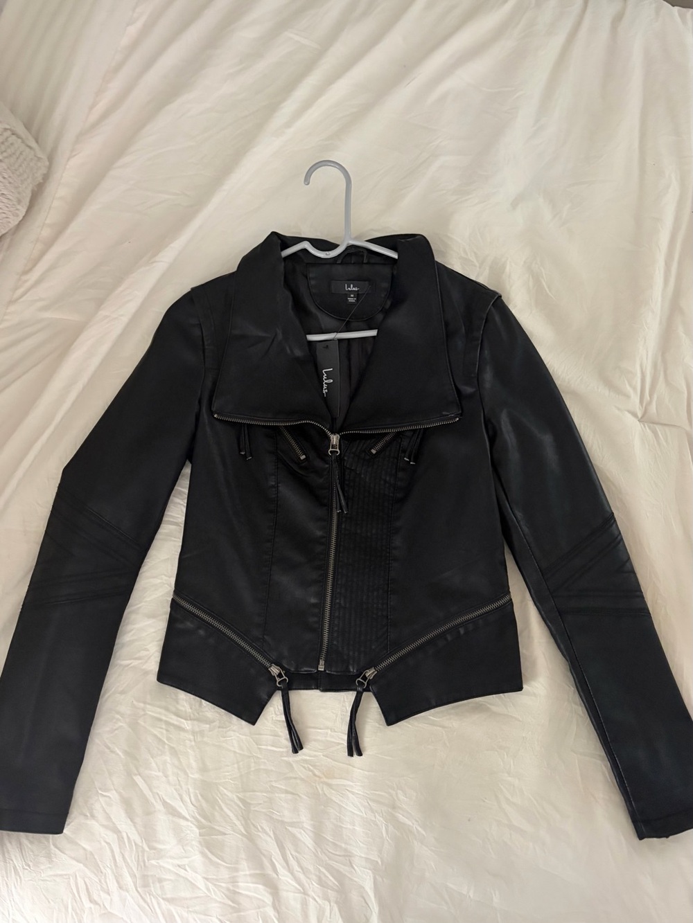 Lulu's Black Faux Leather Moto Jacket with Zip Details